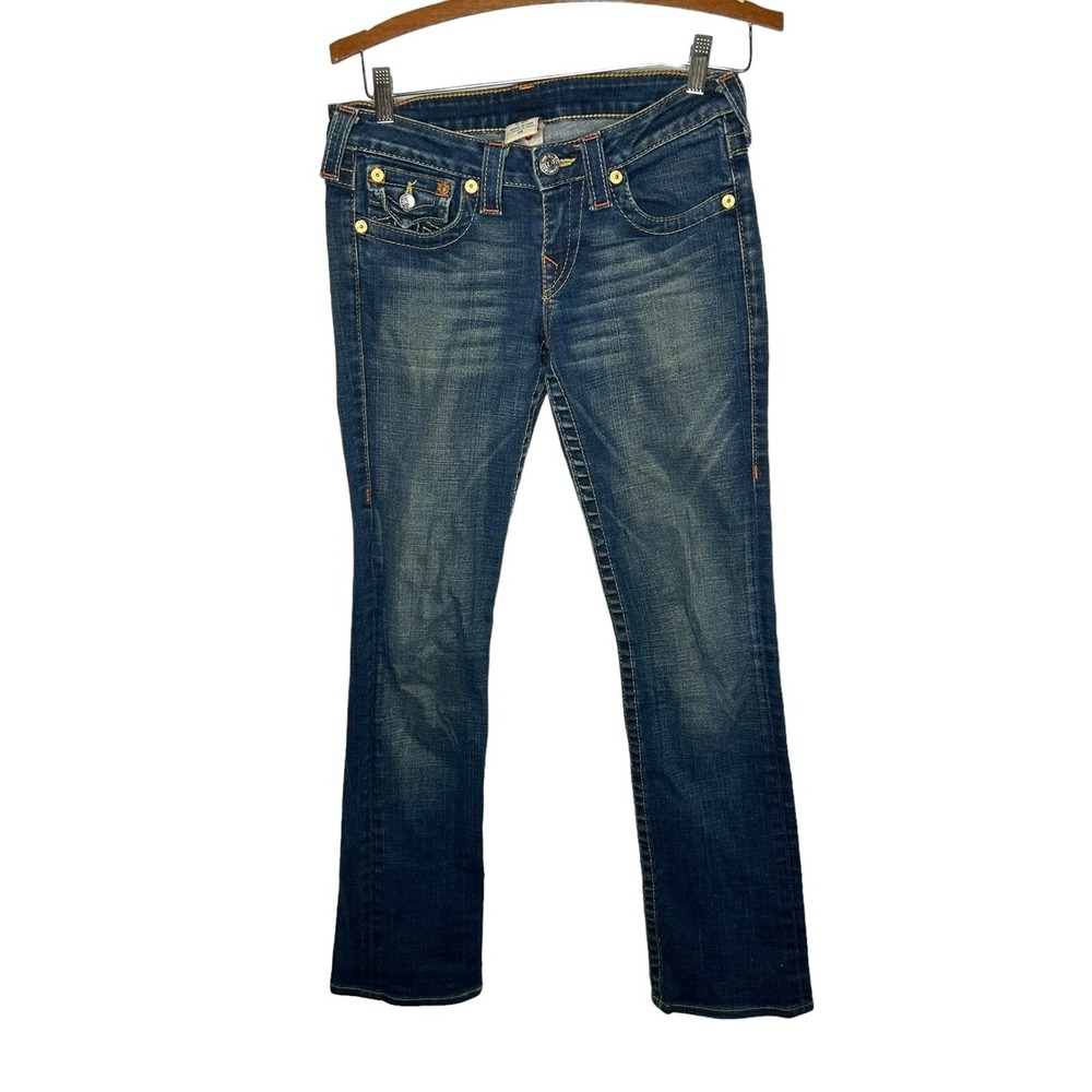 True Religion Billy Jean Women 28x31 Bootcut Blue Denim Flap Pocket Low Rise USA - Picture 2 of 2